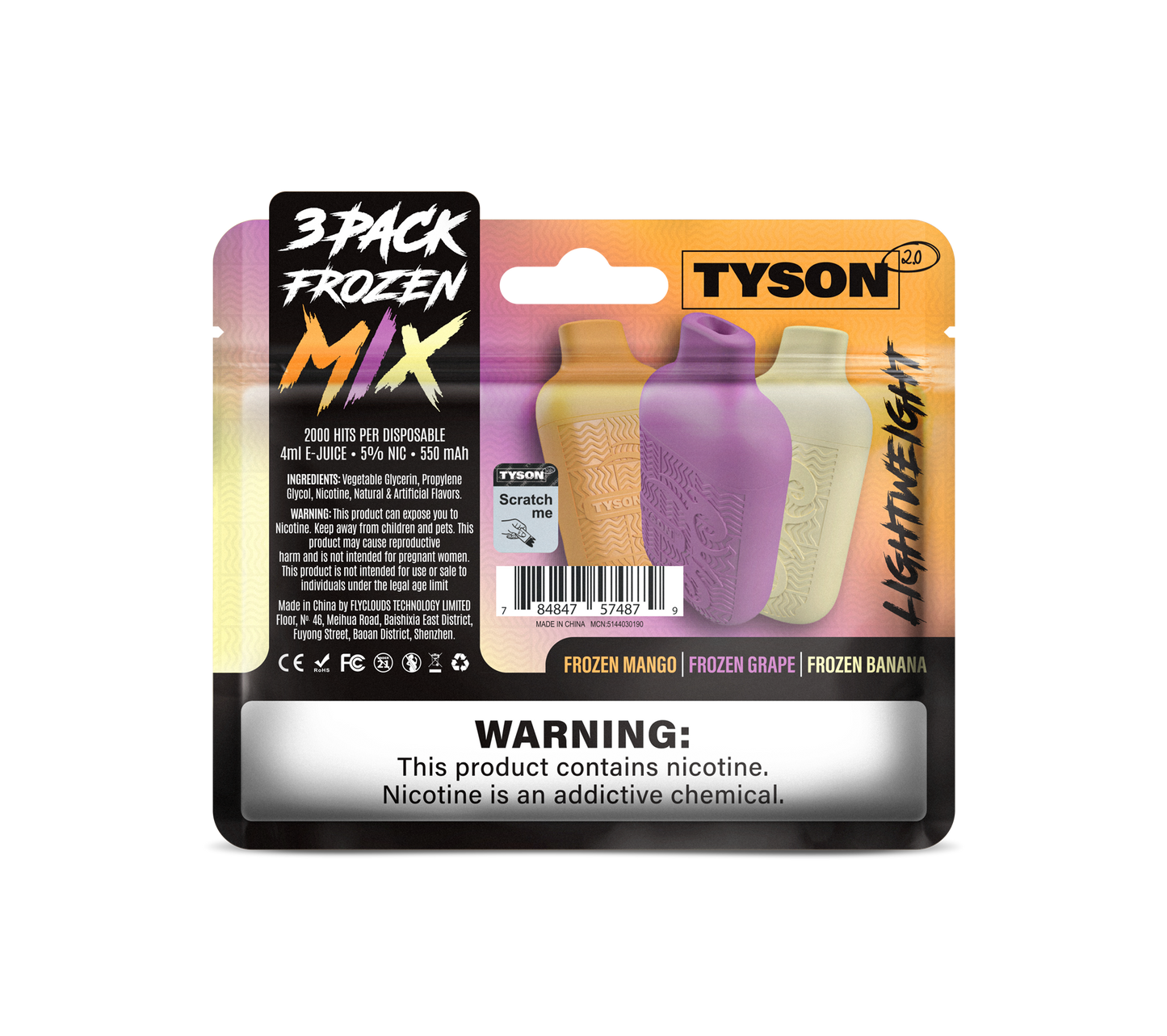 Tyson 2.0 Lightweight 6000 Hits 3 Pack Vape - Frozen Mix