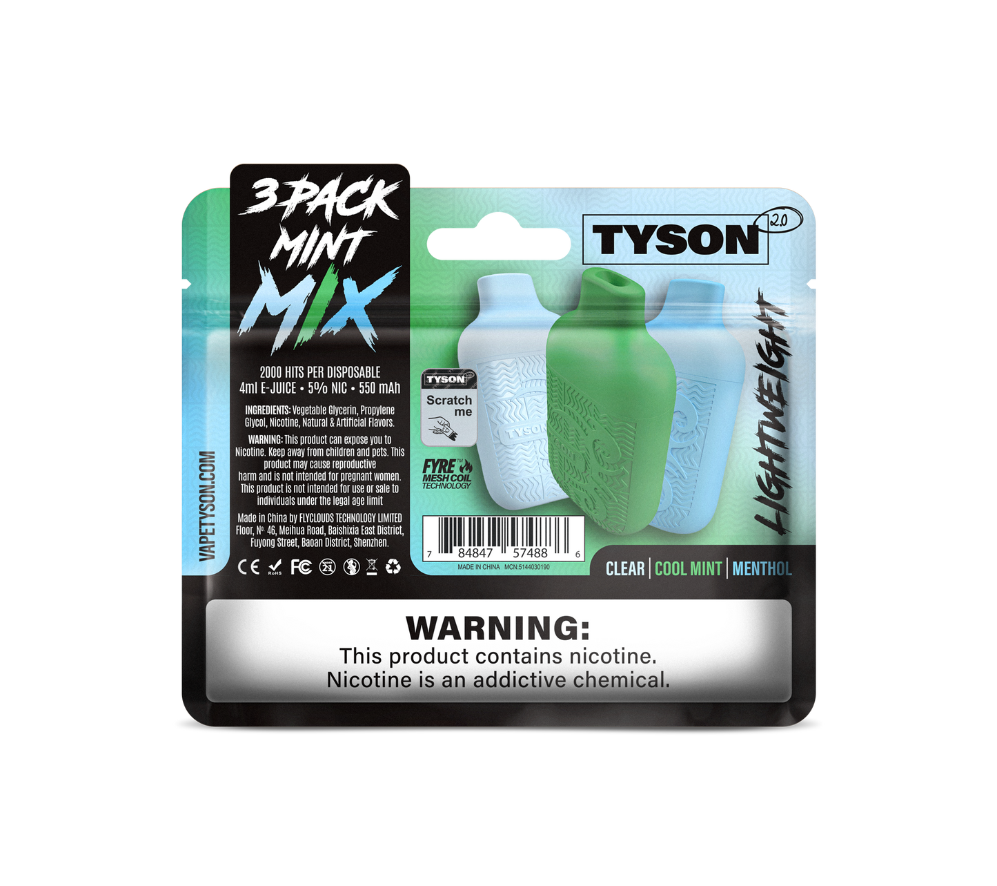 Tyson 2.0 Lightweight 6000 Hits 3 Pack Vape - Mint Mix