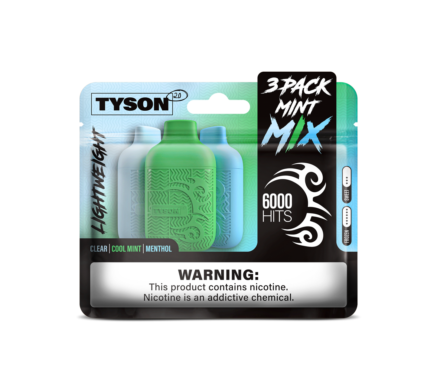 Tyson 2.0 Lightweight 6000 Hits 3 Pack Vape - Mint Mix