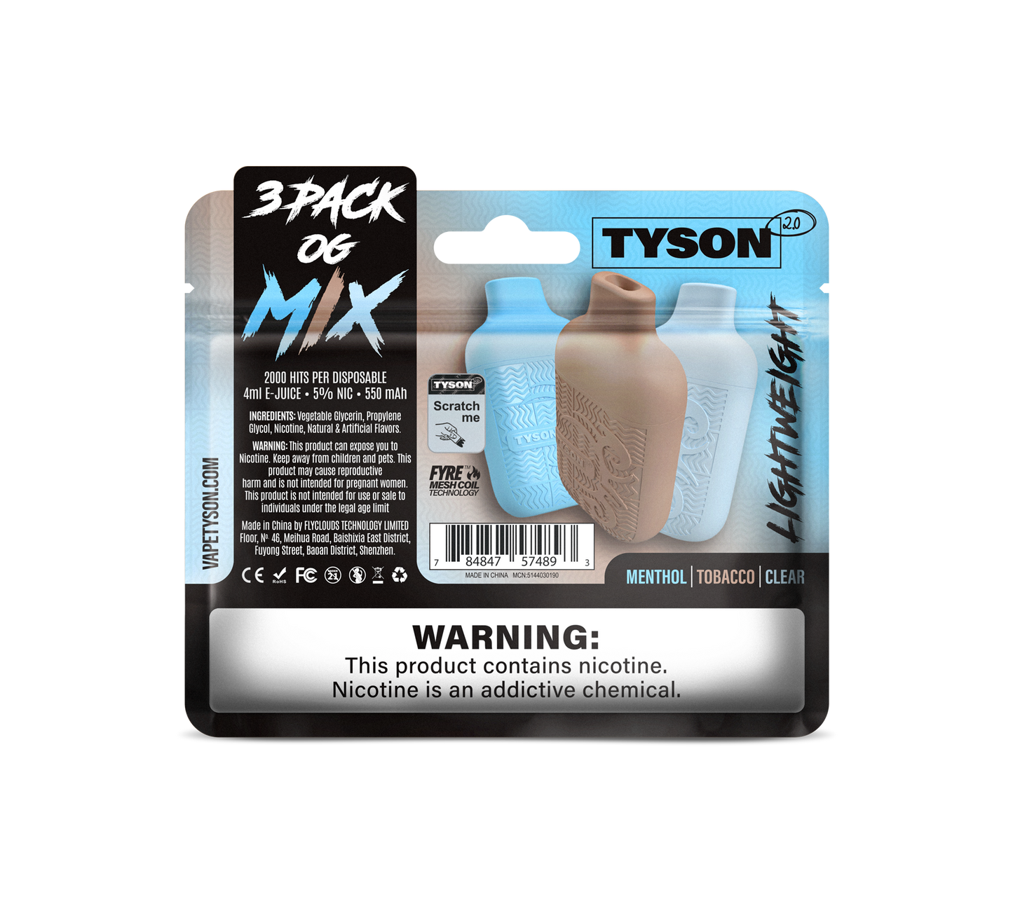 Tyson 2.0 Lightweight 6000 Hits 3 Pack Vape - OG Mix