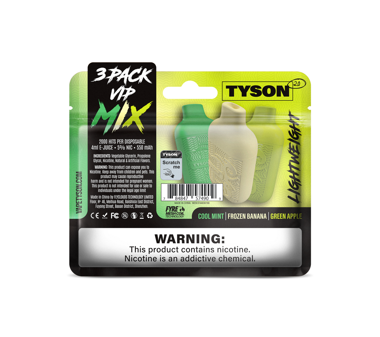 Tyson 2.0 Lightweight 6000 Hits 3 Pack Vape - Vip Mix