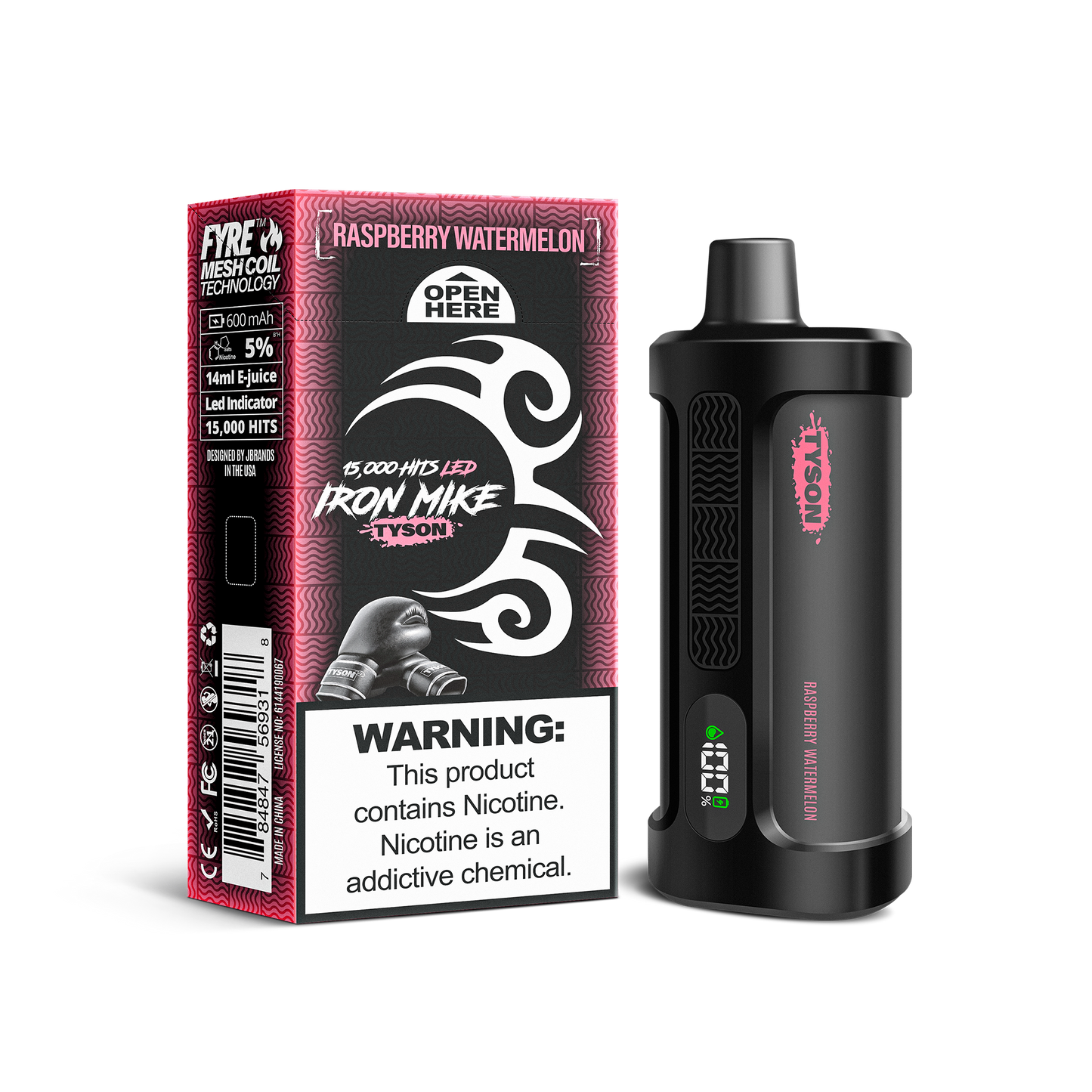 Tyson 2.0 Iron Mike 15,000 Hits Disposable Vape - Raspberry Watermelon