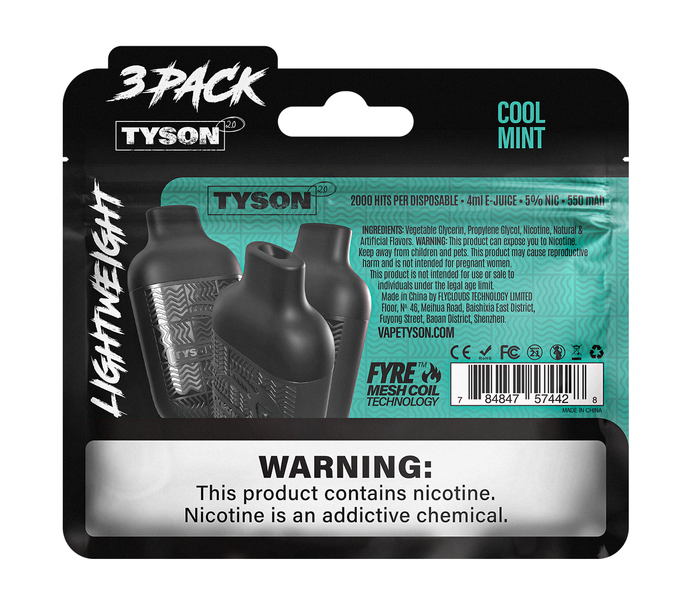 Tyson 2 0 Lightweight 6000 Hits 3 Pack Vape Cool Mint Vape Tyson