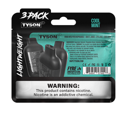 Tyson 2.0 Lightweight 6000 Hits 3 Pack Vape - Cool Mint