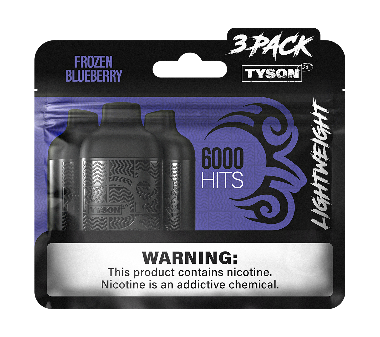 Tyson 2.0 Lightweight 6000 Hits 3 Pack Vape - Frozen Blueberry