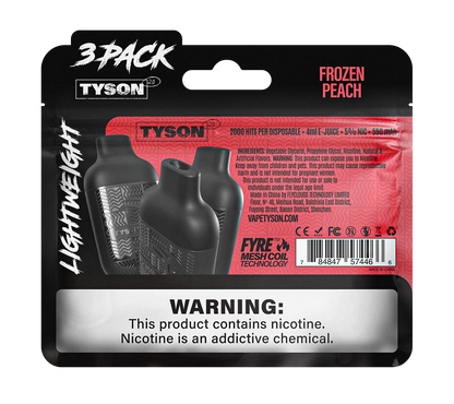 Tyson 2.0 Lightweight 6000 Hits 3 Pack Vape - Frozen Peach