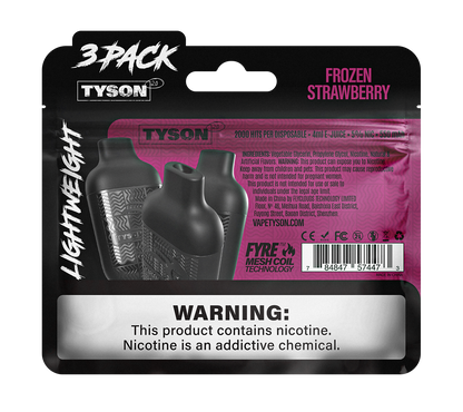 Tyson 2.0 Lightweight 6000 Hits 3 Pack Vape - Frozen Strawberry