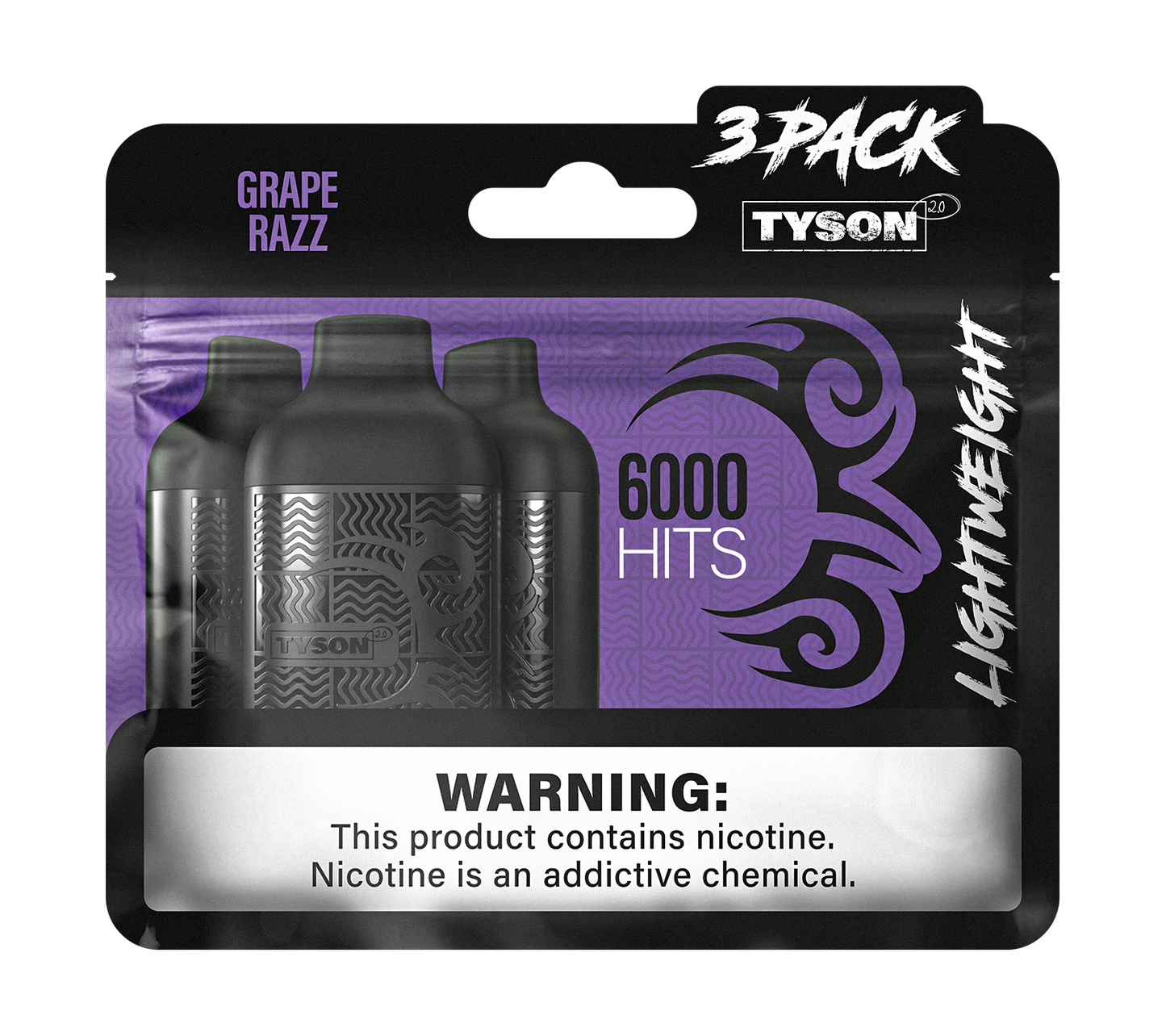 Tyson 2.0 Lightweight 6000 Hits 3 Pack Vape - Grape Razz
