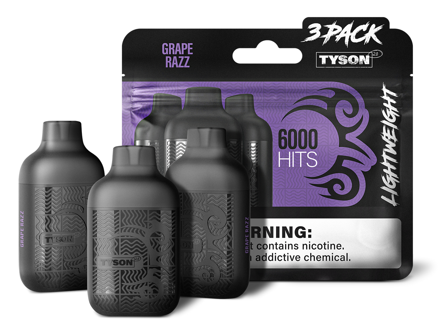 Tyson 2.0 Lightweight 6000 Hits 3 Pack Vape - Grape Razz