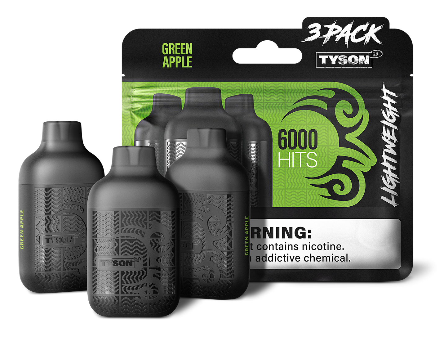Tyson 2.0 Lightweight 6000 Hits 3 Pack Vape - Green Apple