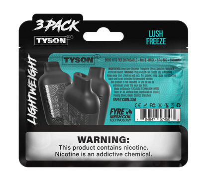 Tyson 2.0 Lightweight 6000 Hits 3 Pack Vape - Lush Freeze