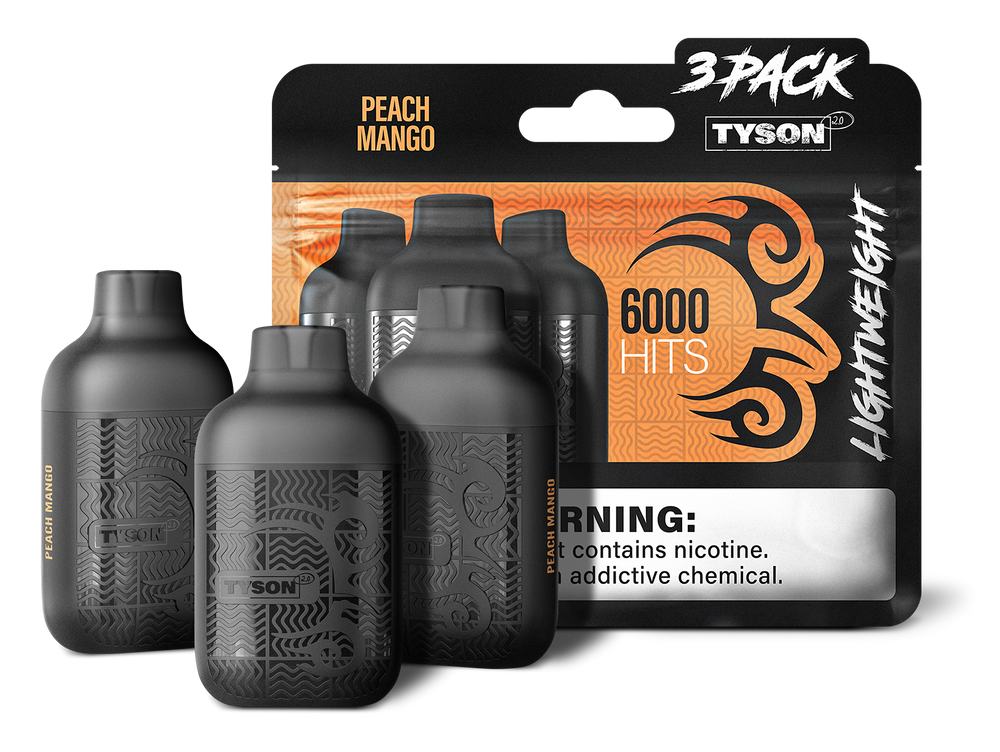 Tyson 2.0 Lightweight 6000 Hits 3 Pack Vape - Peach Mango