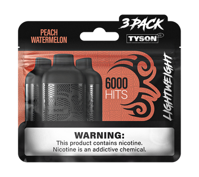 Tyson 2.0 Lightweight 6000 Hits 3 Pack Vape - Peach Watermelon