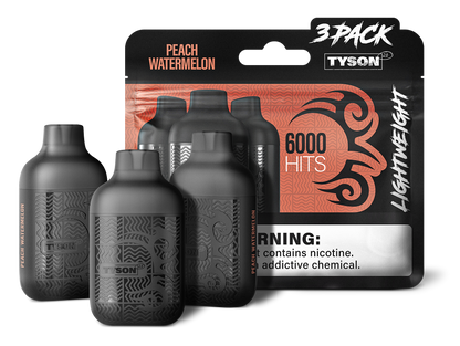 Tyson 2.0 Lightweight 6000 Hits 3 Pack Vape - Peach Watermelon