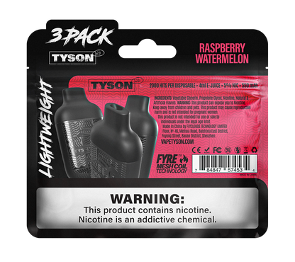 Tyson 2.0 Lightweight 6000 Hits 3 Pack Vape - Raspberry Watermelon