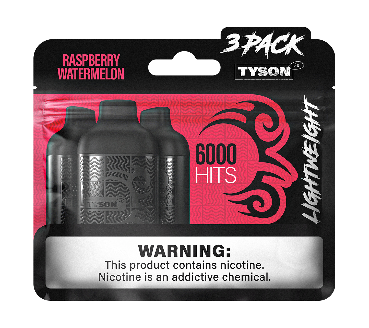 Tyson 2.0 Lightweight 6000 Hits 3 Pack Vape - Raspberry Watermelon