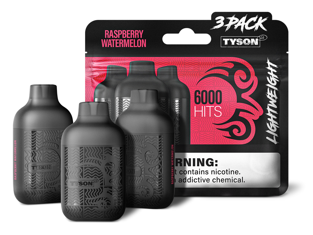 Tyson 2.0 Lightweight 6000 Hits 3 Pack Vape - Raspberry Watermelon