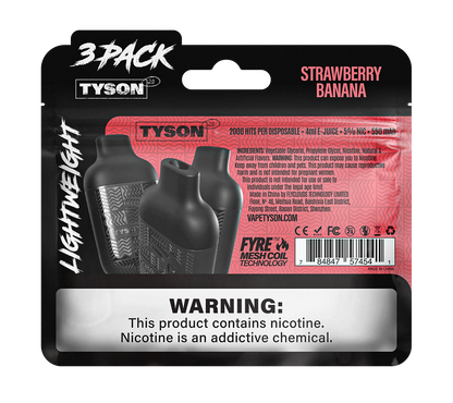 Tyson 2.0 Lightweight 6000 Hits 3 Pack Vape - Strawberry Banana