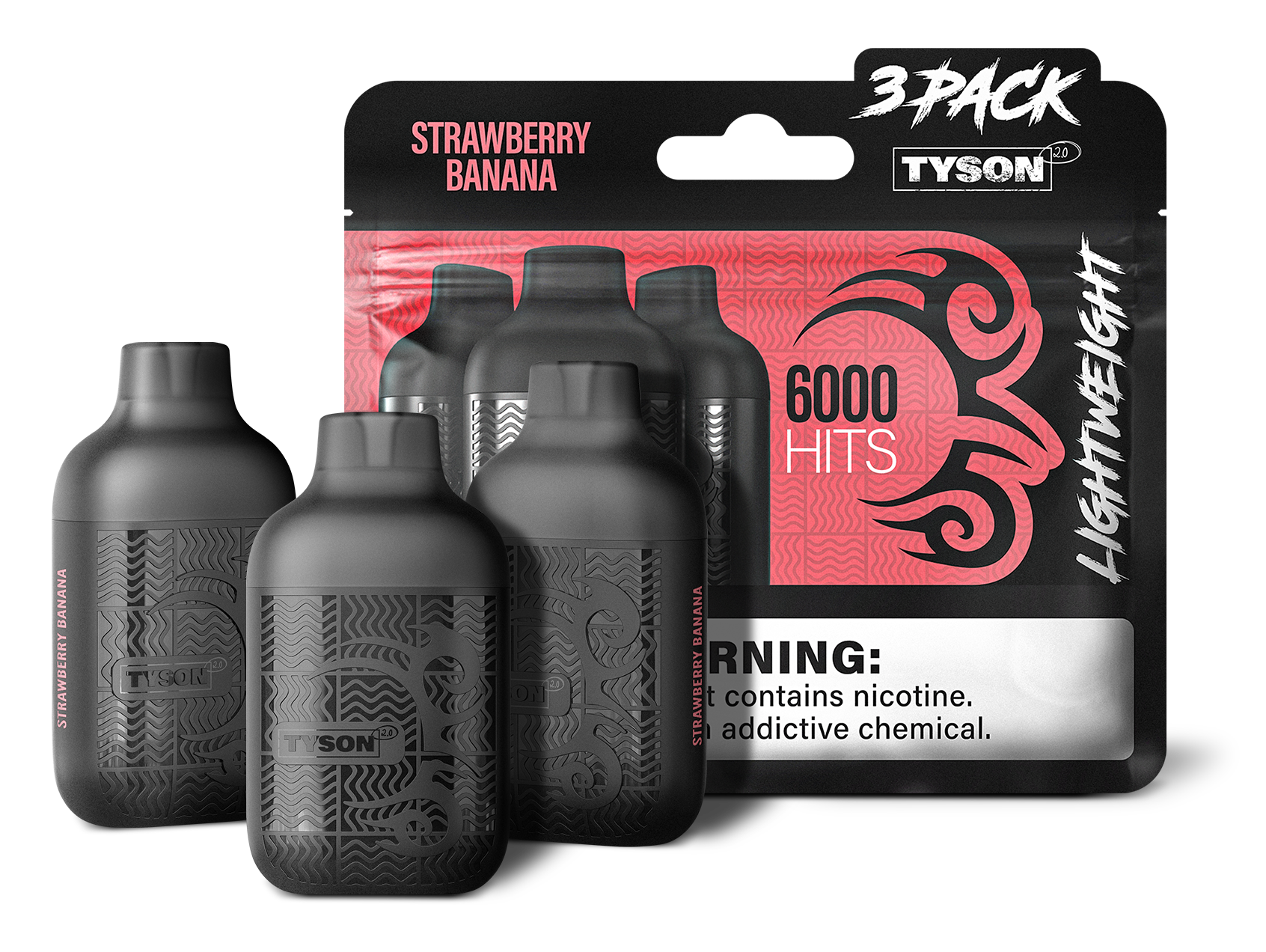 Tyson 2.0 Lightweight 6000 Hits 3 Pack Vape - Strawberry Banana