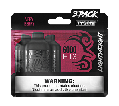 Tyson 2.0 Lightweight 6000 Hits 3 Pack Vape - Very Berry