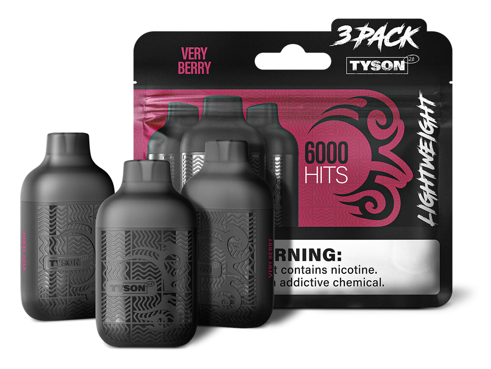 Tyson 2.0 Lightweight 6000 Hits 3 Pack Vape - Very Berry