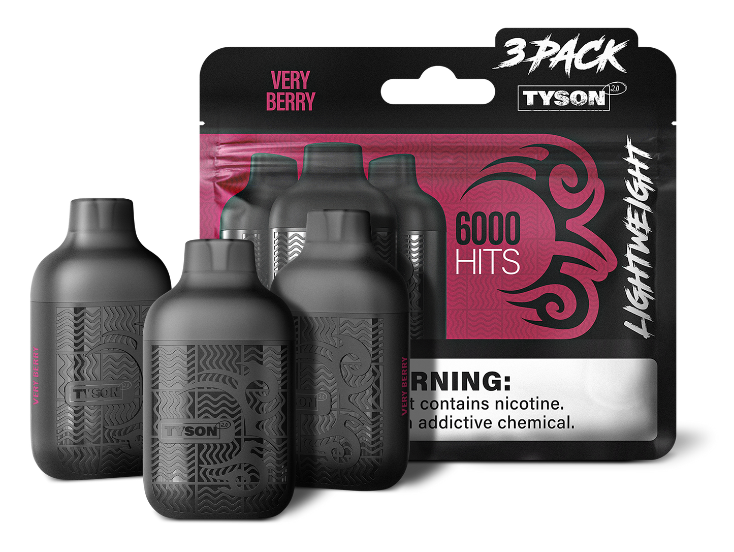 Tyson 2.0 Lightweight 6000 Hits 3 Pack Vape - Very Berry