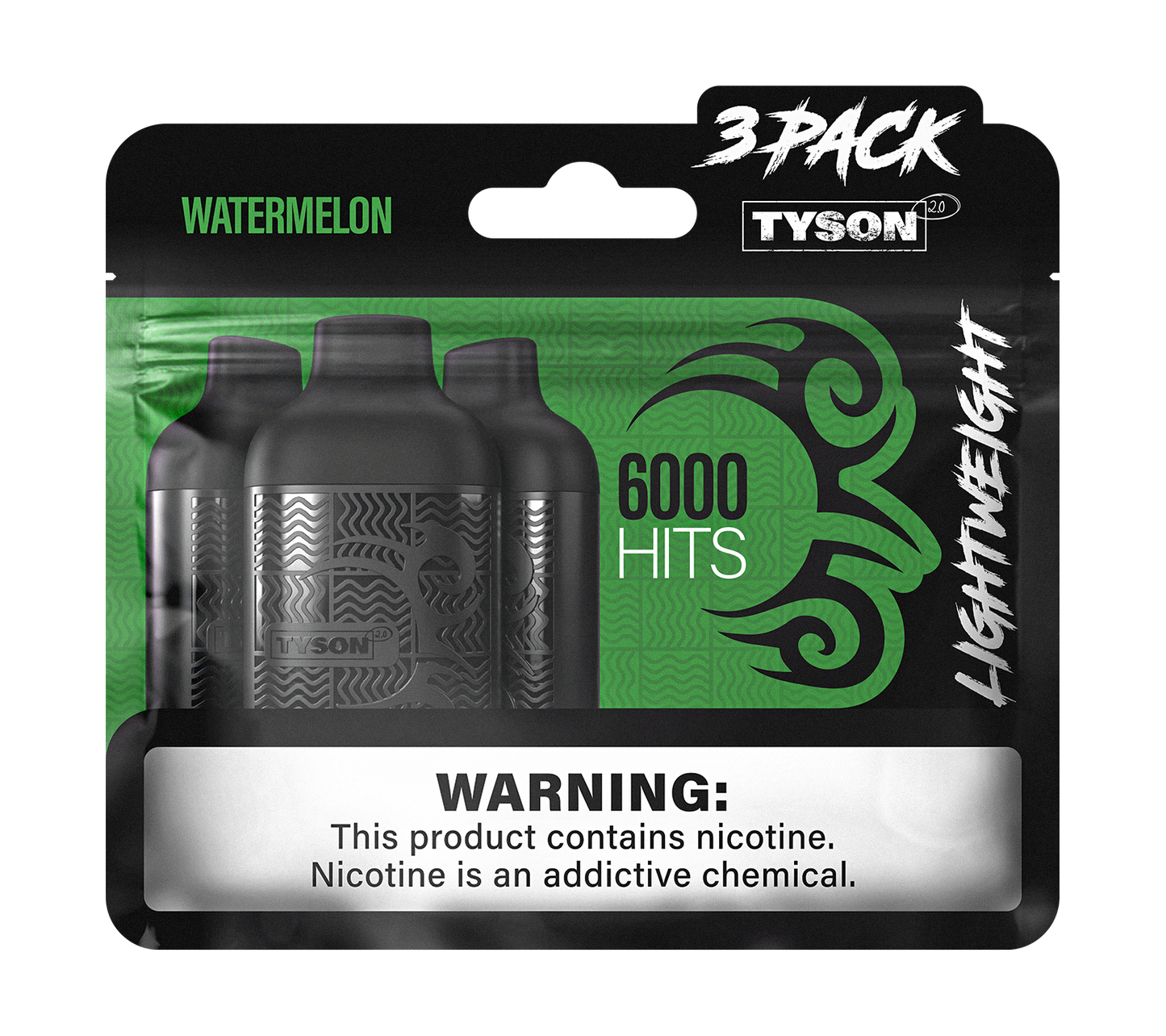 Tyson 2.0 Lightweight 6000 Hits 3 Pack Vape - Watermelon